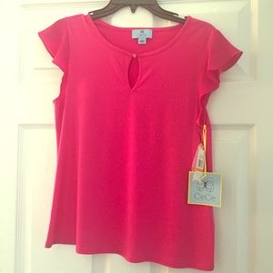 NWT Cece Chiffon Flutter Sleeve Tee in Vivid R…